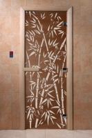 Дверь "Бамбук и бабочки" (бронза матовое) 190х70, 8 мм, 3 петли, коробка ольха